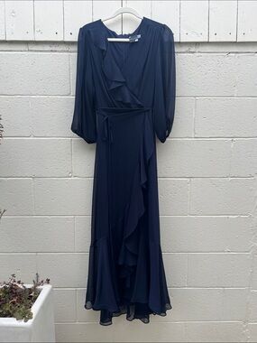 Women's Navy Ruffle Wrap Maxi Dress - Unbranded